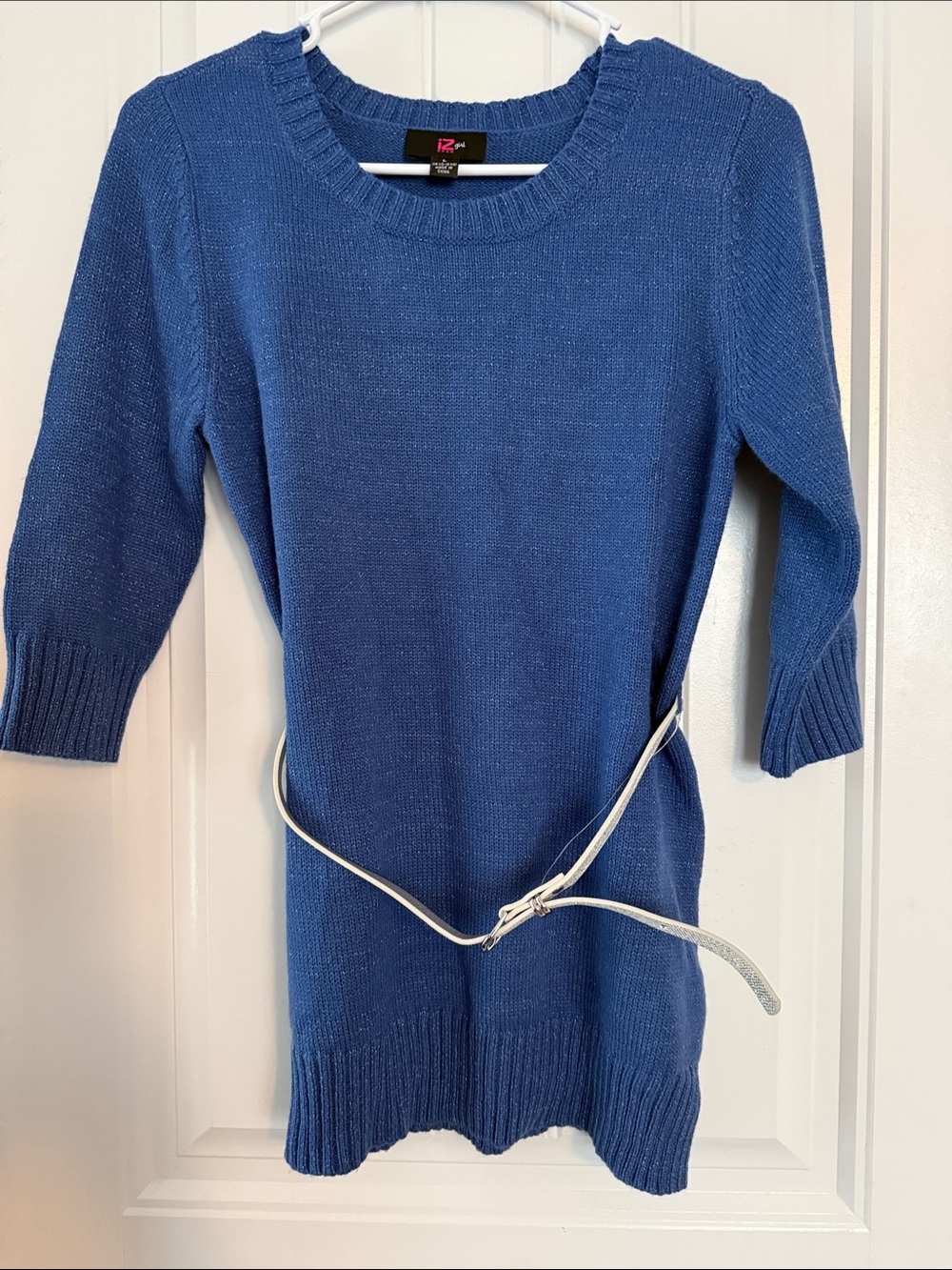 Iz Byer Blue Crewneck Knit Tunic with Slim Silver Belt